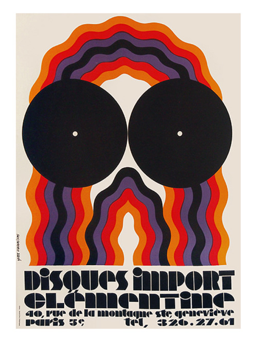 Yves Vacarisas, poster illustration for “Disques Import Clementine”, 1968. For a parisian record sho