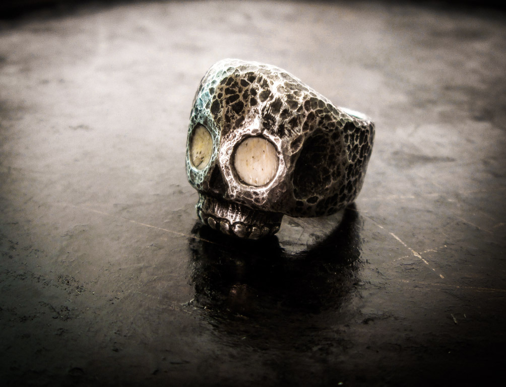 blackbeardjewelry:  Custom skull ring for Andrea L. from Italy.  Hand forged from