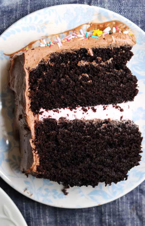 foodffs: black magic chocolate cake with chocolate marshmallow frosting and rose buttercream Follow for recipes Is this how you roll? 