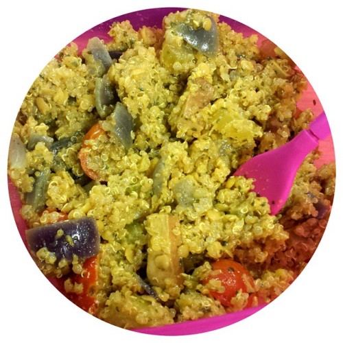 Lunch today (might not look like much but it&rsquo;s hella tasty!) Quinoa and red lentils with tofu,