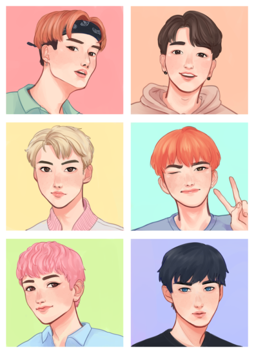 commission for a friend ~ kpop biasin order: YoungK, Sungjin, Sehun, V, Joshua, Leo