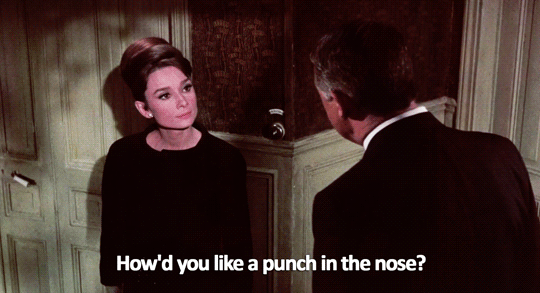 sandandglass:Charade, 1963Regina Lampert doesn’t appreciate Peter Joshua treating