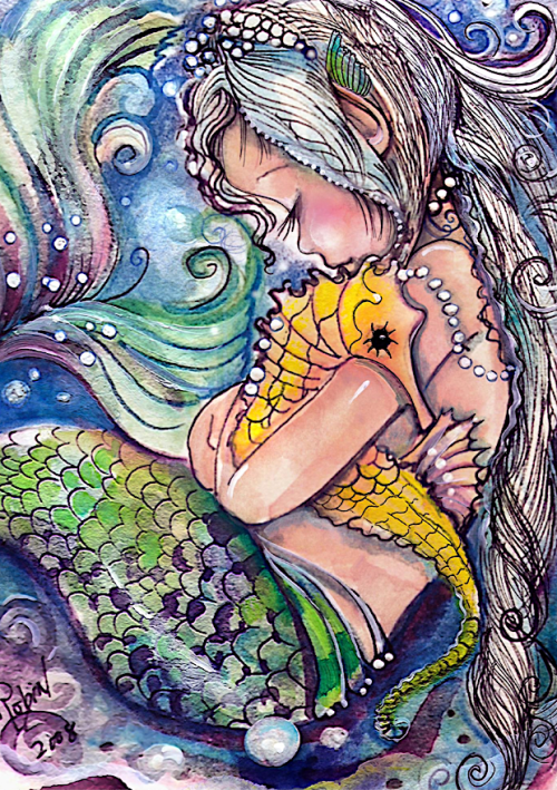 mermaidenmystic:Seahorse Hugs by American contemporary artist Robin Pushe’e