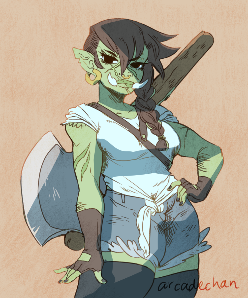 artartchan:  artartchan:  grumpy lumberjack orc lady who just wants to be left alone