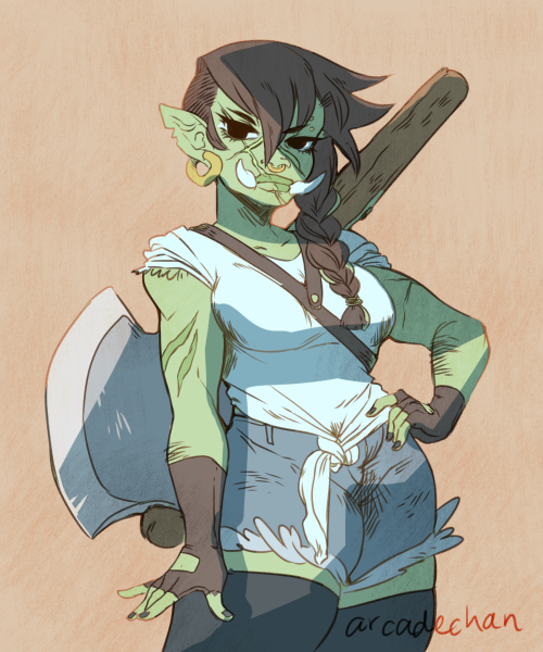 rapid-artwork:artartchan: artartchan:  grumpy lumberjack orc lady who just wants to be left alone to