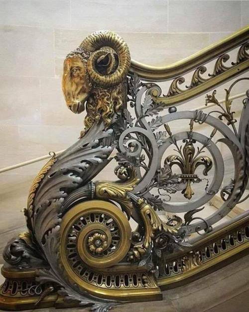 historyarchaeologyartefacts:Chantilly Castle, wrought iron railing made in 1870 by the Moreau brothe