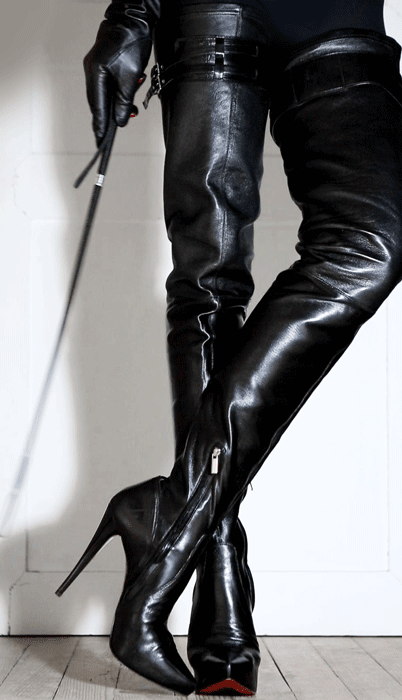 Classy femdom gif - leather high heel boots and whip