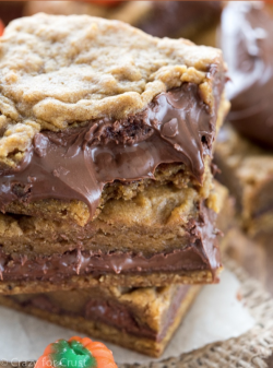 cake-stuff:   Pumpkin Nutella Cookie Bars sourceMore cake &amp; cookies &amp; baking inspiration! 