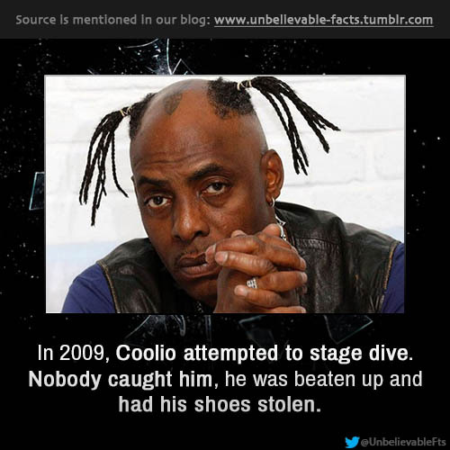 old-school-shit:  fyeahblackhippy:   in 2009, Coolio attempted to stage dive. Nobody