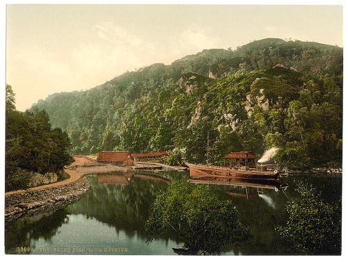 Photochrom prints of Loch Kathrine (Scotland, c. 1890 - c. 1900): Ellen’s Isle; path by the lo