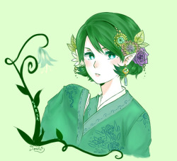 doodleladle:  Saria dressed in a kimono~ It took a while to decide how I wanted to color this, but I found this cool brush setting online that makes it looks sorta like pastel, but here it seems like ordinary paint