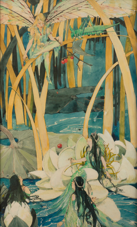 pintoras:May Post (American, 1860 - 1929): Fairies among the lily pads (via Vose Galleries)