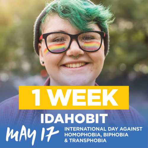Only 1 week to go till International Day Against Homophobia, Biphobia & Transphobia. Wear rainbo