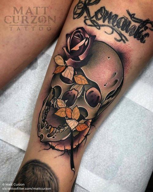 By Matt Curzon, done in Montreal. http://ttoo.co/p/35866 anatomy;big;facebook;human skull;mattcurzon;neotraditional;skull;thigh;twitter