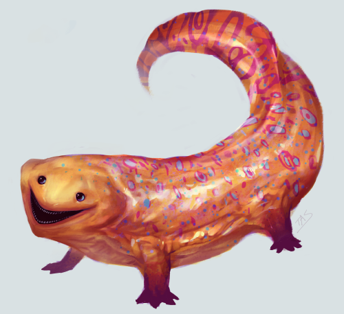 did a quick painting of the giant salamander i had a dream about the other night. his name is Thomas