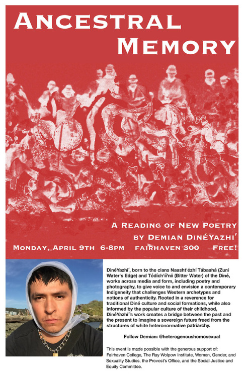 Monday, April 9th, 2018, I’ll be reading from ANCESTRAL MEMORY at Western Washington University in B