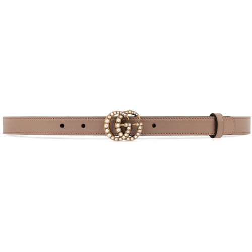 Gucci Leather Belt With Pearl Double G Buckle ❤ liked on Polyvore (see more pearl belts)