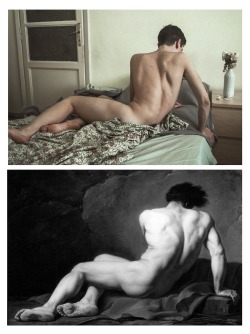 coltre:  One day with my camera and some free time I made my personal comparison with “male Nude Known As Patroclus.” (Jacques Louis David)