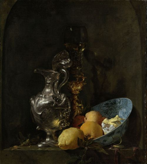 Willem Kalf - Still Life with a Silver Jug and a Porcelain Bowl - 1660