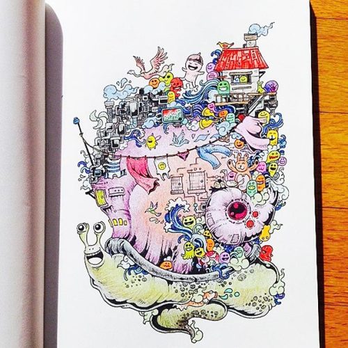 Coloring Book For Adults Titled ‘Doodle Invasion’By:  Kerby Rosanes You can buy th