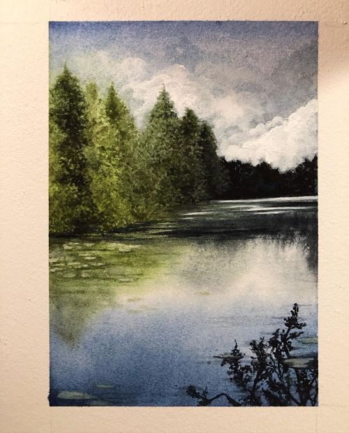Minulla on ikava Suomea. #watercolor #watercolorpainting #painting #landscape #lake #trees #nature #