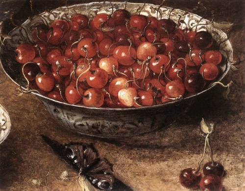 nataliakoptseva: Still life with cherries and strawberries in china bowls with detail Osias Bee