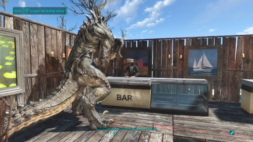pandassiin: i attracted a deathclaw to my settlement and all it ever does is queue for beverages