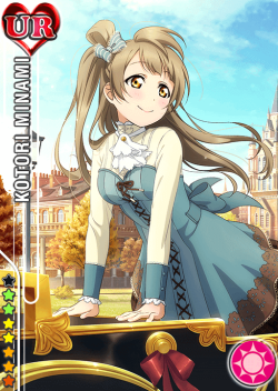 lovelivecommunity:                              Ball Version - Kotori Minami UR                                  ‘Sweets Paradise’Attribute: SmileAbility: Perfect LockSkill:   For every 19 notes, there is a 27% chance