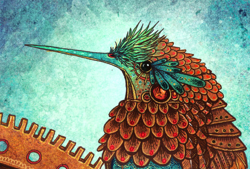 angelarizza:  Just finished a small commission for Kymba of her clockwork hummingbird! Such a cute little guy and had fun decorating this one. More info on commissioning me if you’re interested, Etsy. 