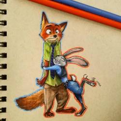 sleepynoodledoodles:  #tbt Nick and Judy. (2015.Dec.) #zootopia #nickwilde #judyhopps #disneyfanart #disney #throwbackthursday #art #drawing #prismacolorpencils #pencil #fanart #hugs 