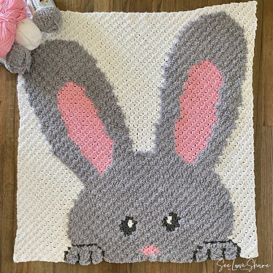 Baby Bunny C2C Throw by See Love ShareFree Crochet Pattern Here #free#free pattern#crochet#crochet pattern#animal#blanket