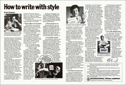 theparisreview:Kurt Vonnegut explains how to write with style. (via) Read the full ad here. 