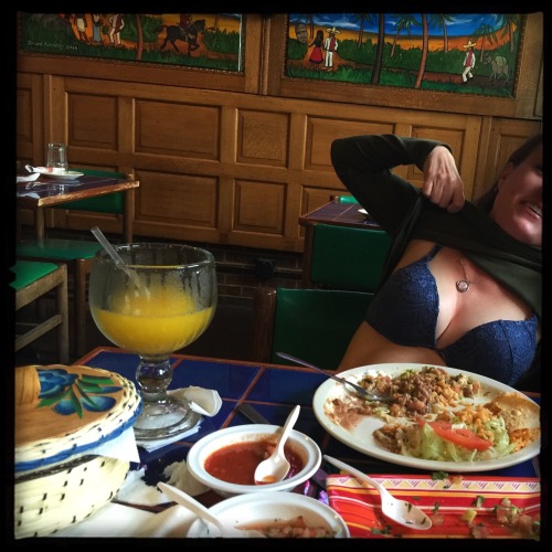 exhibitionist-wife: Note the drink…this is what happens after only half a margarita. Guess what I did after I drank the other half.  Yep, I flashed every single car and trucker on the way home. 