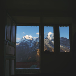 mattjonesphotography:  The view from one of our tea house rooms (roughly Ū a night) walking our way to Gokyo.  Trekking through Nepal’s Himalayas isn’t as expensive as some people might think.B-Sides from &lsquo;Lakes of Gokyo&rsquo; 