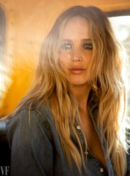 Jennifer Lawrence wears a denim shirt from RRL in the March issue of Vanity Fair.