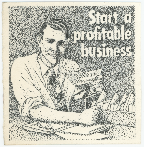 START A PROFITABLE BUSINESS - 10,5X10,5 Cm - Encre Noire, Rotring 0,35 - Dessin De Travers De Baldo -