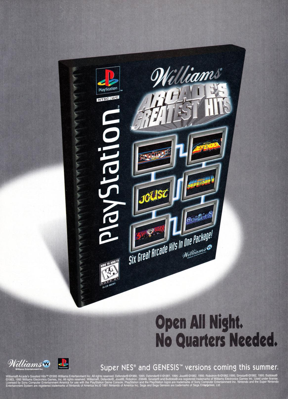 1996 Wiliiams Arcade’s Greatest Hits for Sony PlayStation Magazine Ad