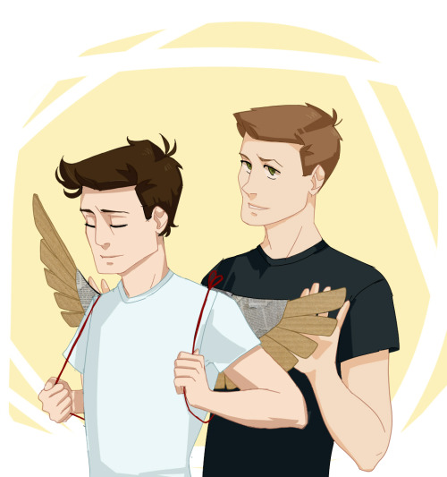 casamancy:Anonymous: ”Fallen!Cas misses his wings so Dean makes him really shitty paper ones and giv