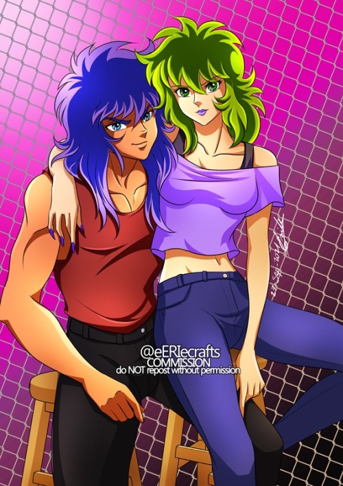  Milo x Shaina: 80&rsquo;s fashion|| Celshade Commission Milo and Shaina in casual clothes with an 8