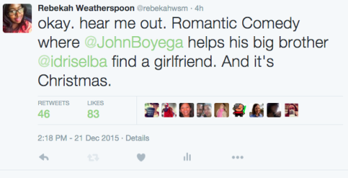 poemsingreenink:spoonmeb:“okay. hear me out. Romantic Comedy where @JohnBoyega helps his big brother