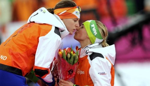 Olympic Dutch speed skaters, Ireen Wüst and Sanne van Kerkhof, were a couple. I still think this is 