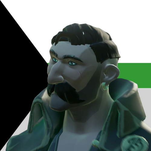 [ID: Four pride icons featuring Sea of Thieves characters. The first icon shows DeMarco Singh in fro