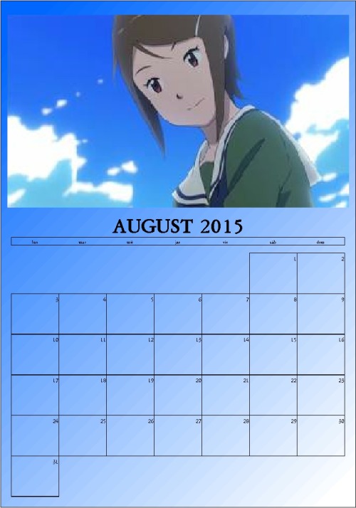 Kari Calendar for august, 2015Ask for a calendar of your favorite character or couple here:http://ch