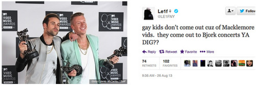 misandrist:  buzzfeedmusic:  Gay rapper Le1f wrote an angry Twitter tirade about Macklemore’s VMA win.  still relevant tbh 