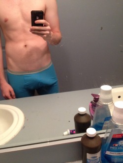 undie-fan-99:  roughroughsex:  New briefs.  Bright blue Hanes boxerbriefs!