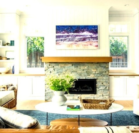 San Francisco Living Room Open Example Of A Large Country Open Concept Medium Tone Wood Floor And Brown