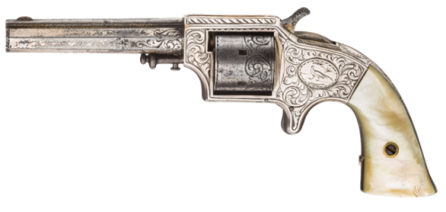 Engraved cupfire pocket revolver with pearl grips, produced by Eagle Arms Co. New York City, circa 1