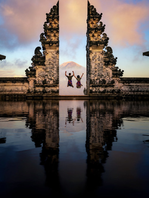 Lempuyang temple by anekphoto Lempuyang temple, Woman traveler jumping with energy and vitality in t