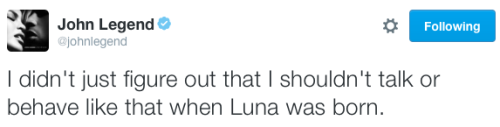 thewinterotter: allonsyforever:  allonsyforever:  John Legend criticizes Republicans like Jeb Bush and Ted Cruz for their responses to the video recording of Trump admitting to sexual assault    John Legend continues to live up to his last name in every