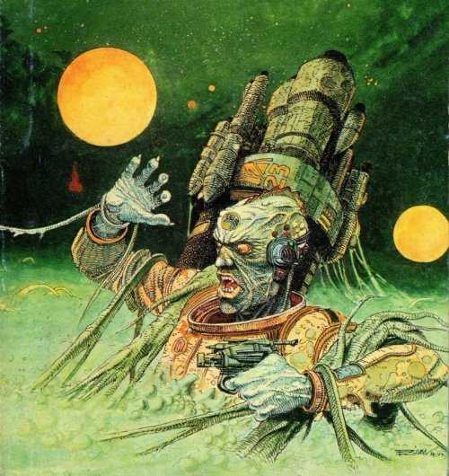 70sscifiart:Enki Bilal’s cover art detail for Galaxie (2ème série), #127 (1974), ed. Michel Demuth, 